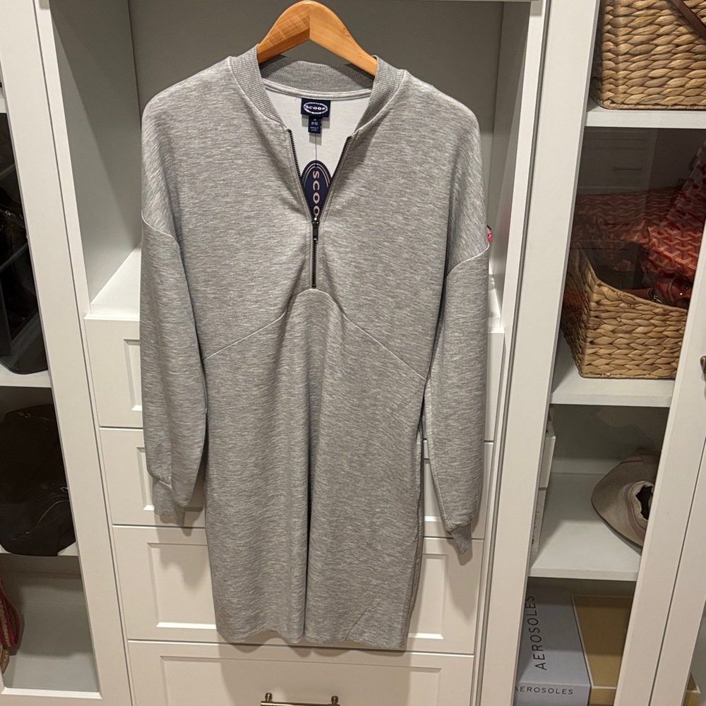 Gray Long Sleeve Dress with Zipper